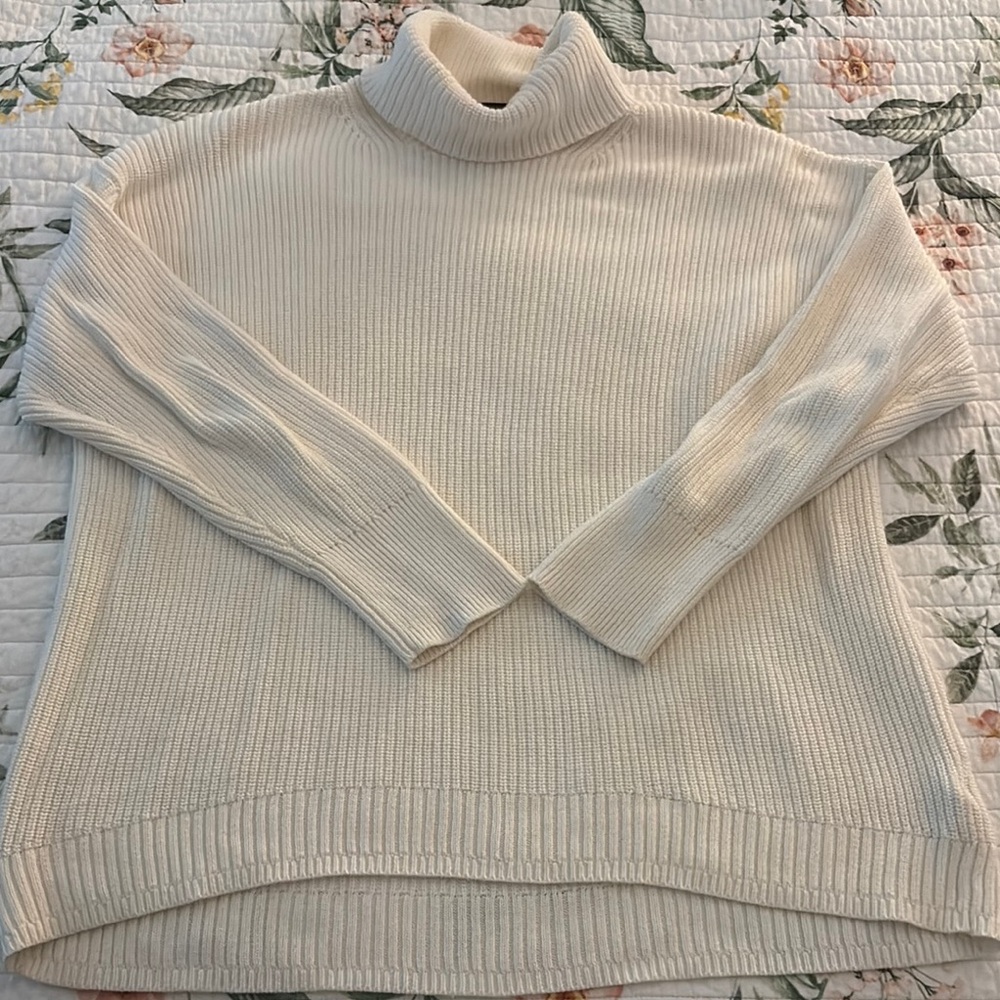 J. Crew Cream Ribbed Knit Turtleneck Sweater